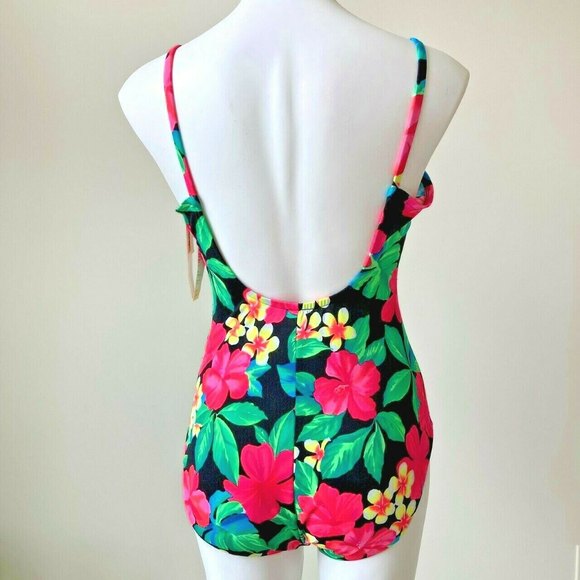 Tropical Floral Swimsuit Sirena Concepts Size 14 Bodysuit Hawaii Beach Vtg Y2K - Picture 5 of 12